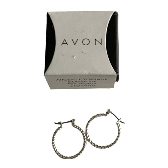 Avon Earrings Silvertone Classic Twisted Rope Hoop Fashion - Picture 2 of 2